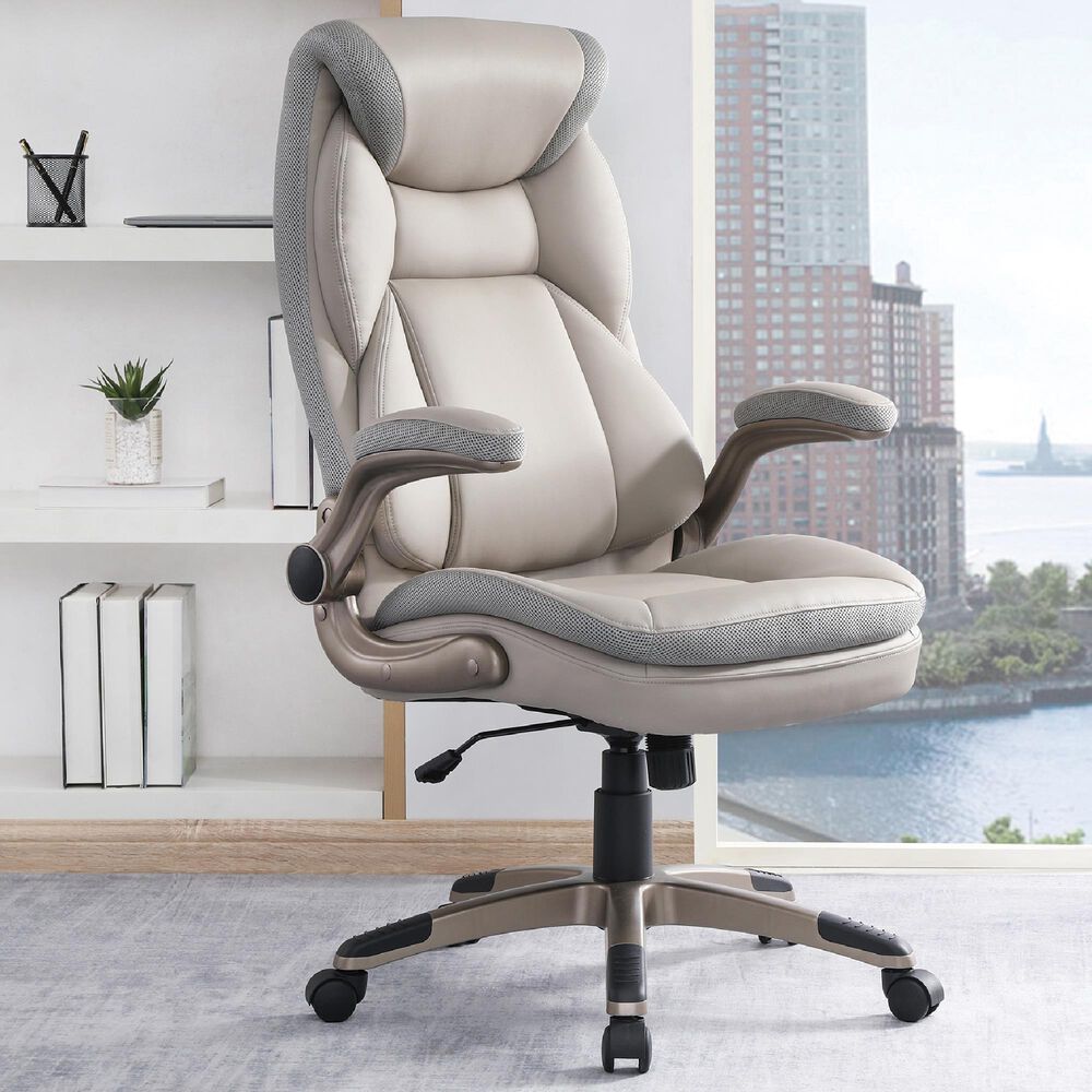 OSP Home Executive Bonded Leather Chair with Taupe Cushion, , large