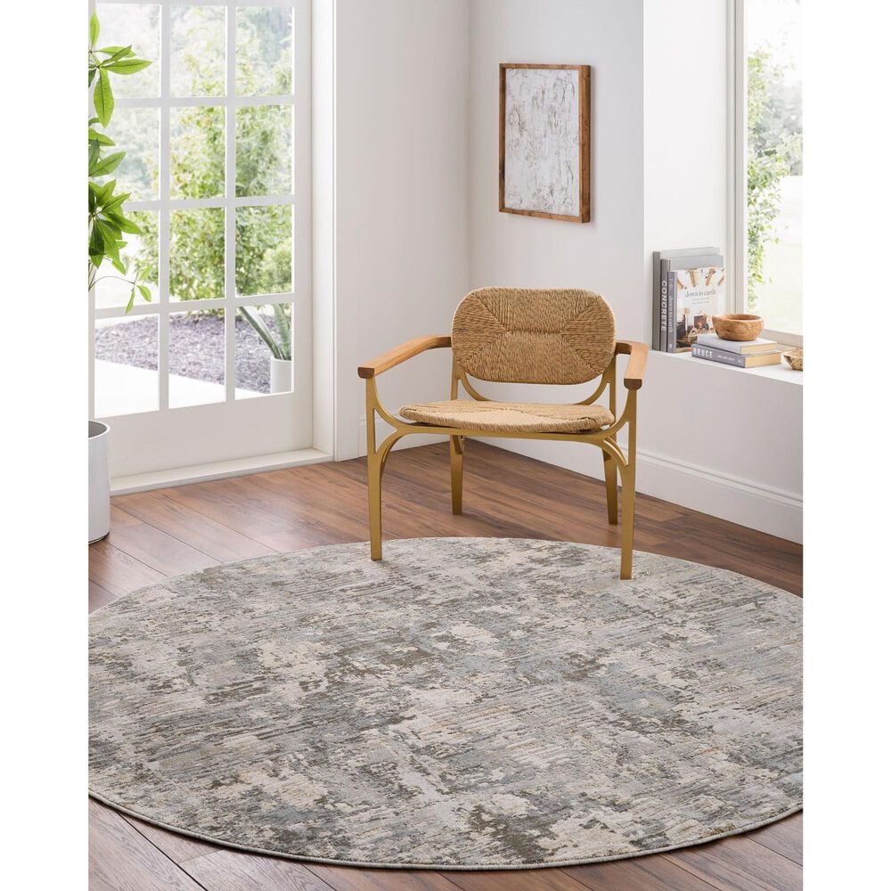 Surya Brunswick 6&#39;7&quot; Round Dusty Sage, Charcoal, Olive, Taupe, White, Teal, Light Beige and Gray Area Rug, , large
