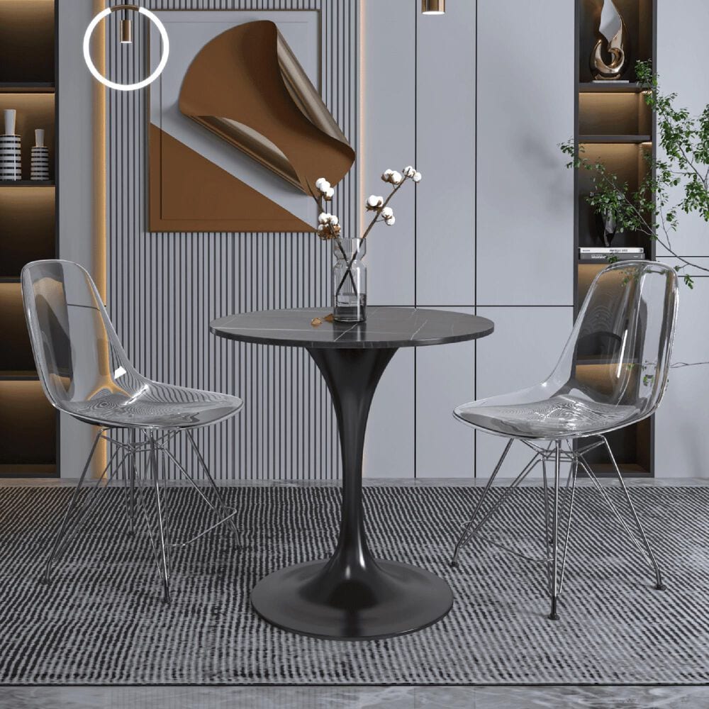 Leisuremod Verve 27&quot; Round Dining Table with Sintered Stone Top in Black - Table Only, , large