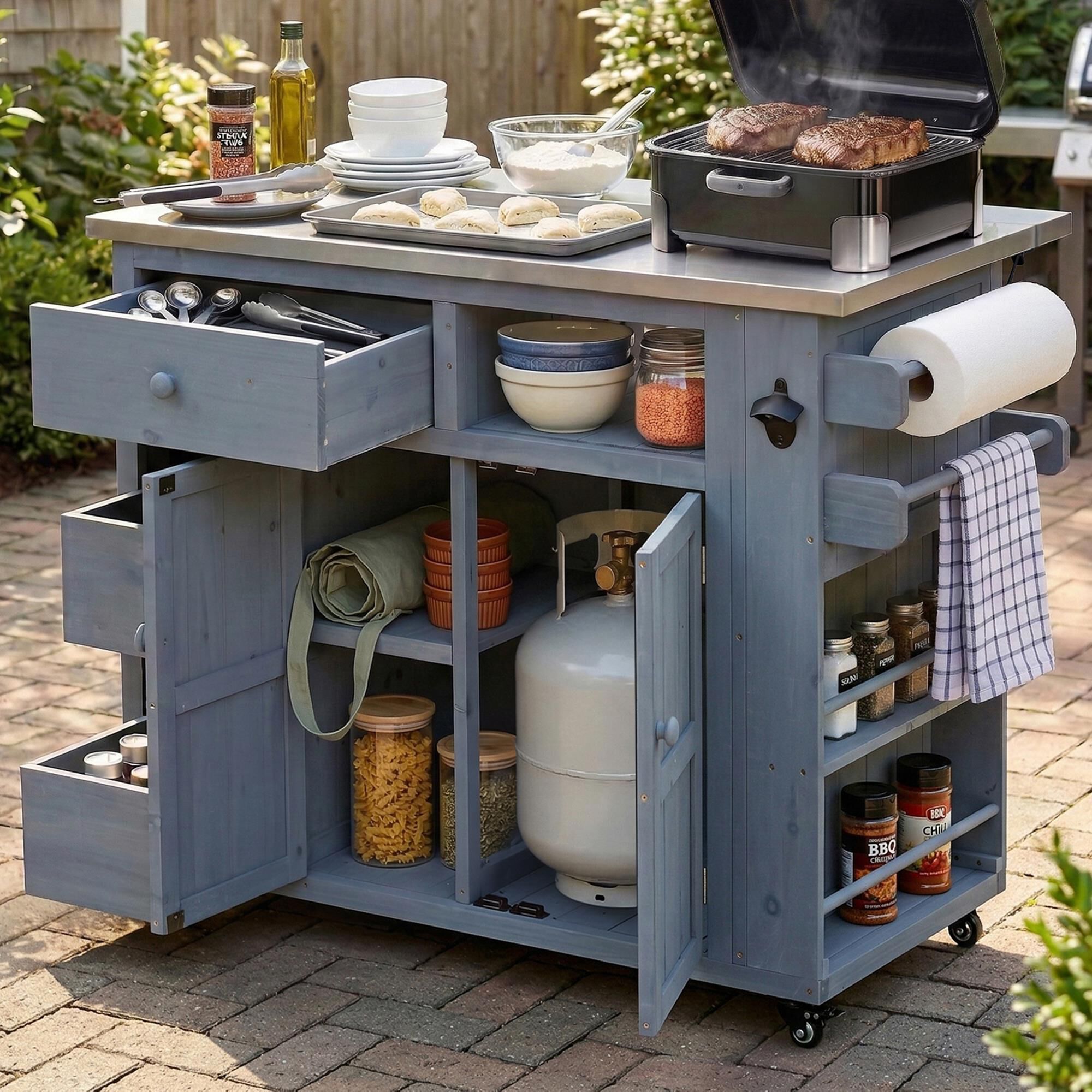 Hearth and Haven Outdoor Kitchen Island Cart with Extendable