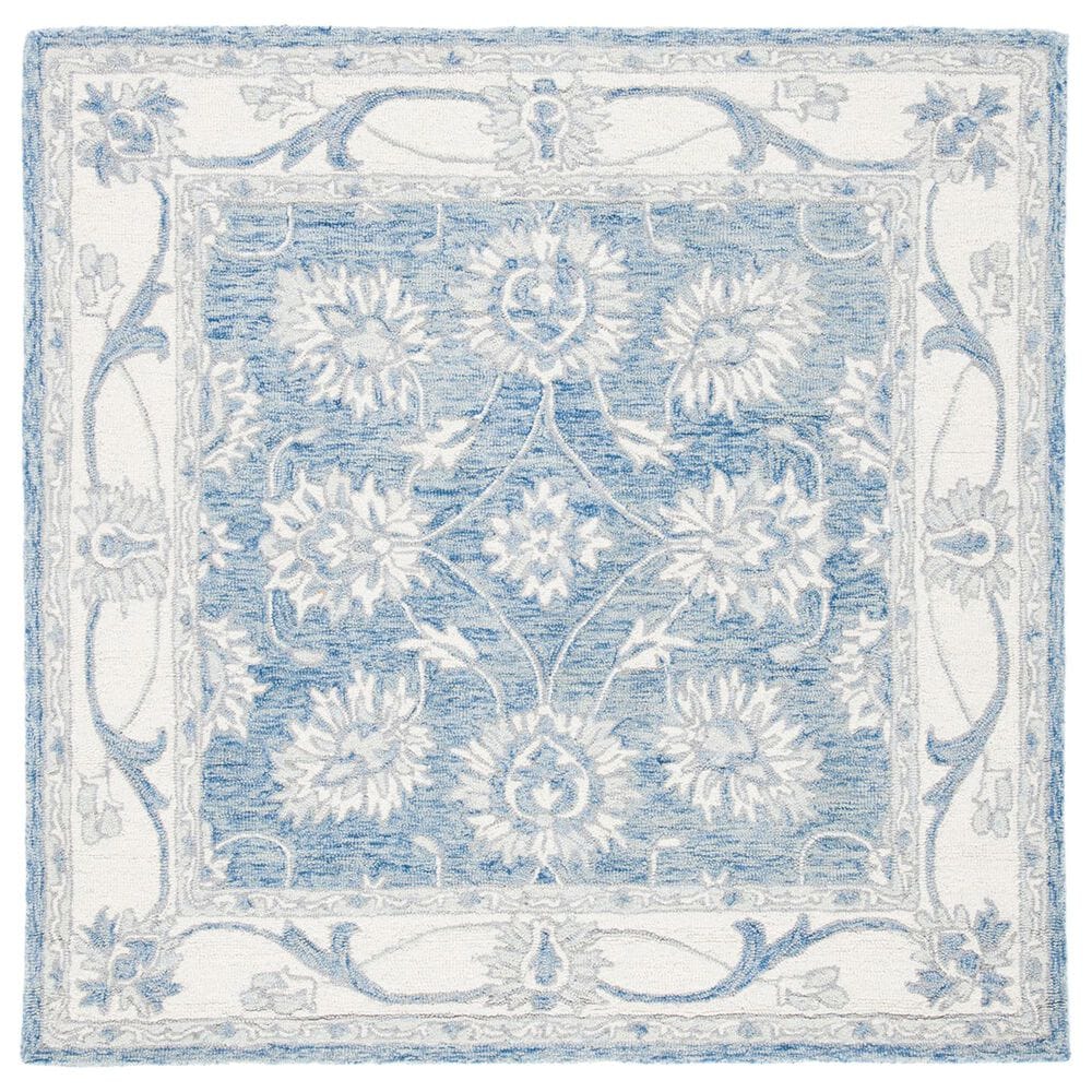 Safavieh Micro-Loop MLP536M 5" Square Blue and Ivory Area Rug, , large