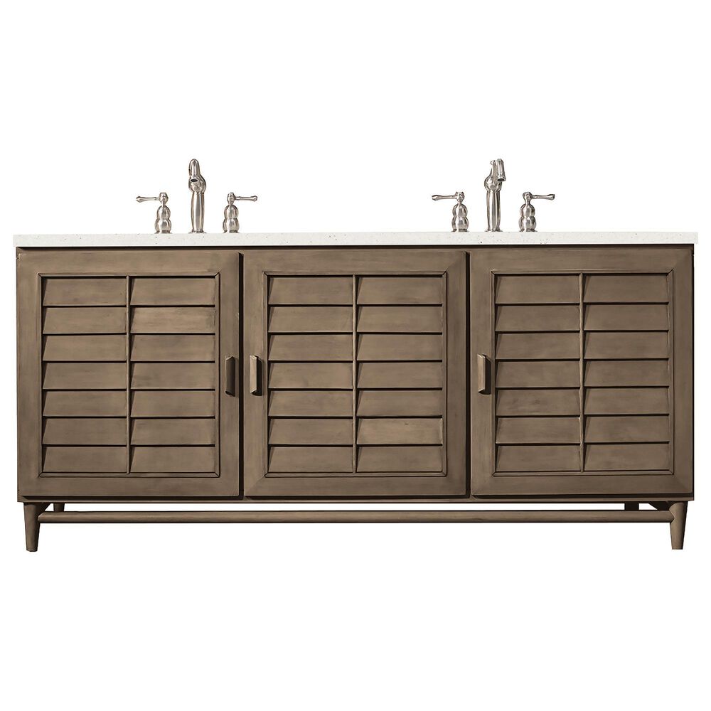 James Martin Vanities Portland 72" Double Bathroom Vanity in Whitewashed Walnut with 3 cm Lime Delight Quartz Top and Rectangular Sinks, , large