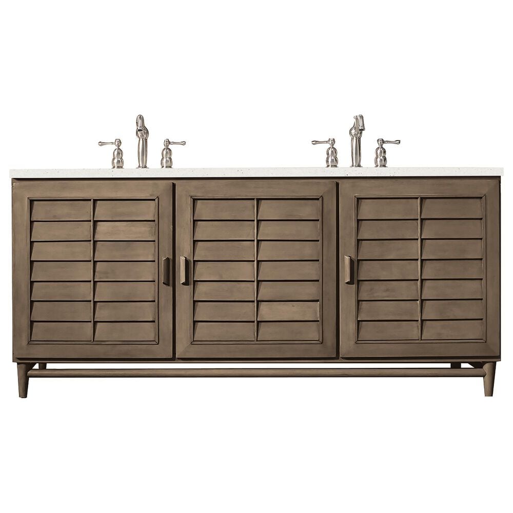 James Martin Vanities Portland 72" Double Bathroom Vanity in Whitewashed Walnut with 3 cm Lime Delight Quartz Top and Rectangular Sinks, , large