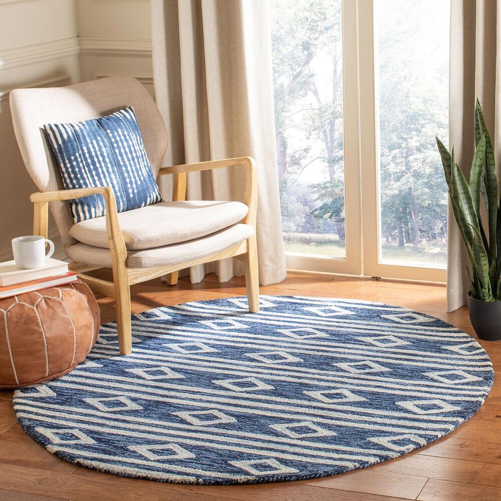 Safavieh Micro-Loop MLP153N 5&#39; Round Navy and Ivory Area Rug, , large