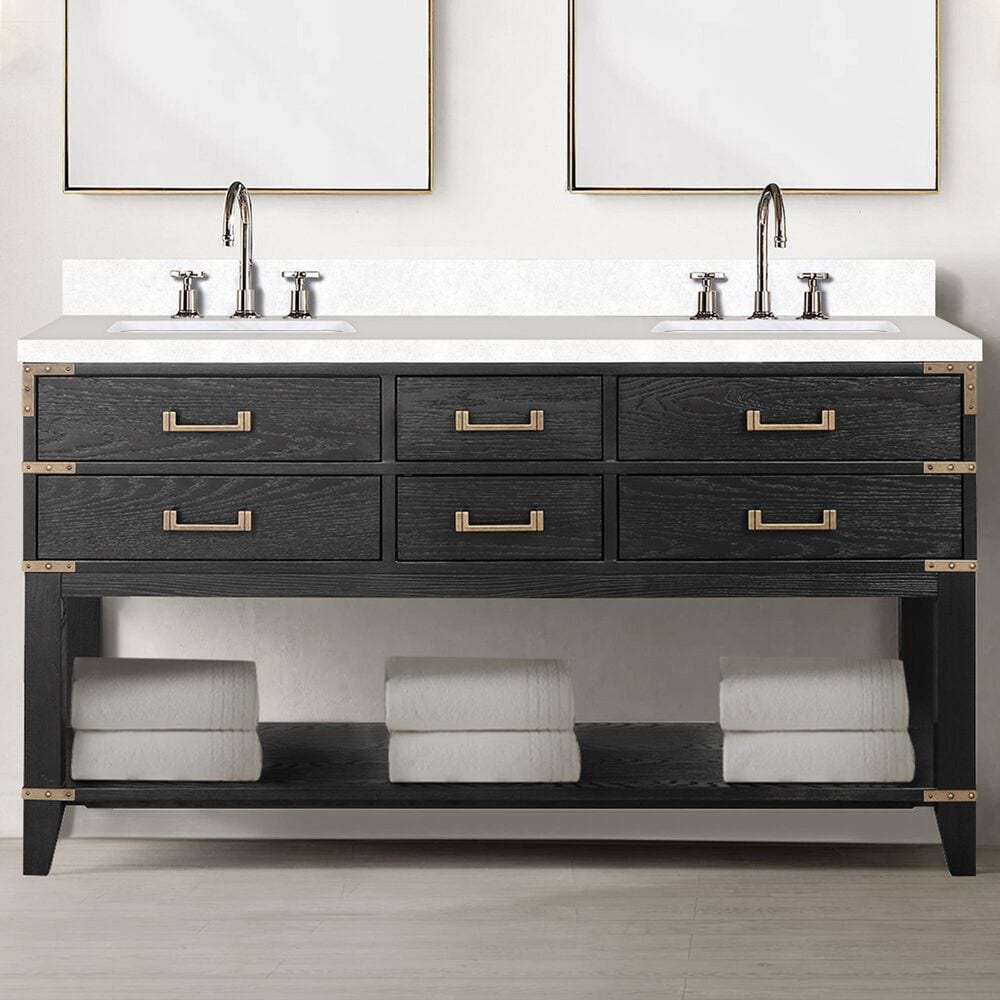 Lexora Home Norwalk 60&quot; Double Bathroom Vanity in Black Oak with White Cultured Marble Top  and Rectangle Sink, , large