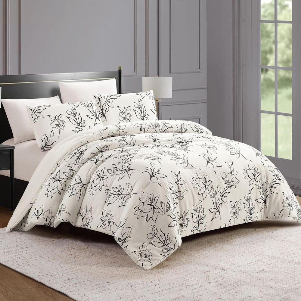 Peking Handicraft Inked Floral 3-Piece Full/Queen Comforter Set in Cream, , large
