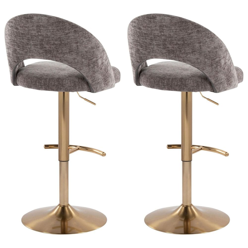 LumiSource Renee Adjustable Swivel Bar Stool with Dark Grey Fabric Upholstery in Gold (Set of 2), , large