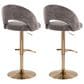 LumiSource Renee Adjustable Swivel Bar Stool with Dark Grey Fabric Upholstery in Gold (Set of 2), , large