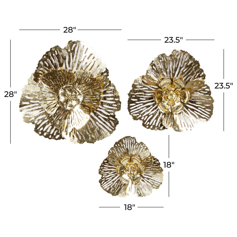 Maple and Jade 28.5&quot; x 28&quot; Glam Flowers Wall Decor in Gold &#40;Set of 3&#41;, , large
