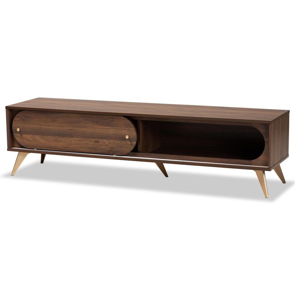 Baxton Studio Dena 63" TV Stand in Walnut Brown and Gold, , large