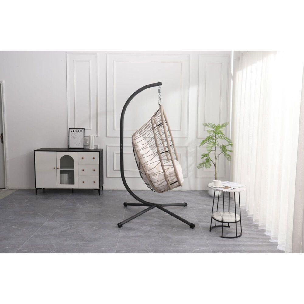 Hearth and Haven Outdoor Egg Chair with Frame Beige in White, , large