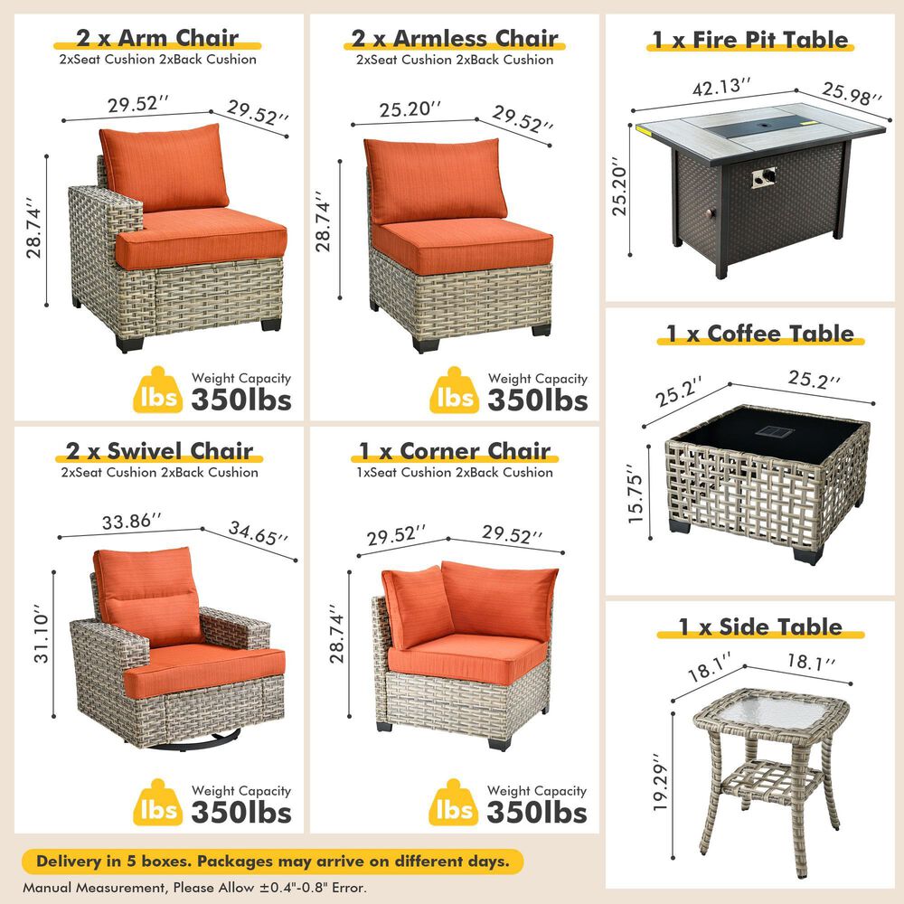 HOMLUX 10-Piece Modular Patio Conversation Set in Orange, , large