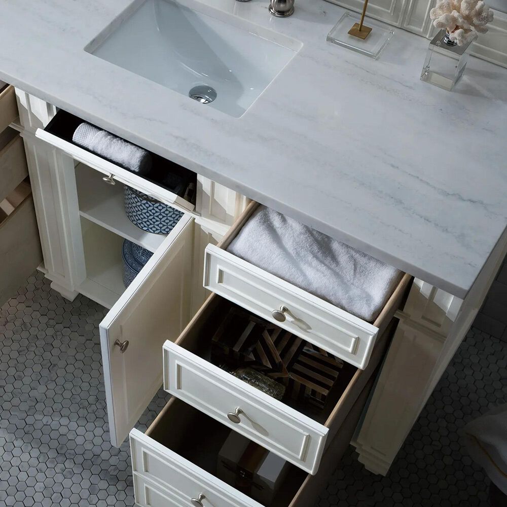 James Martin Vanities Bristol 60&quot; Single Bathroom Vanity in Bright White with 3 cm Carrara White Marble Top and Rectangular Sink, , large