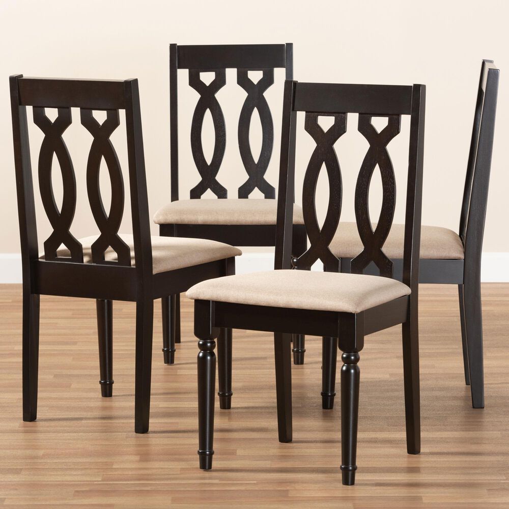 Baxton Studio Cherese Side Chair with Sand Cushion in Espresso Brown (Set of 4), , large