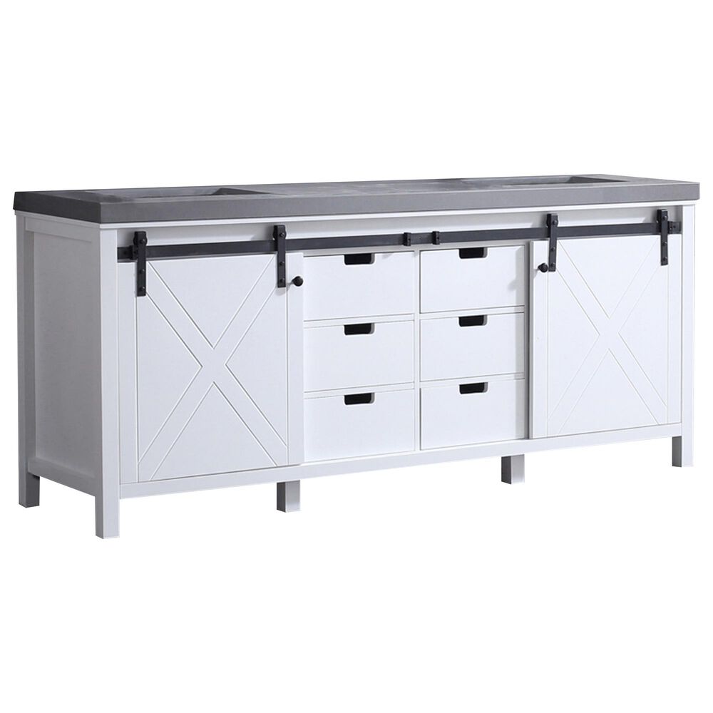 Lexora Home Marsyas 80" Double Bathroom Vanity in White with Grey Quartz Top and Rectangle Sinks, , large