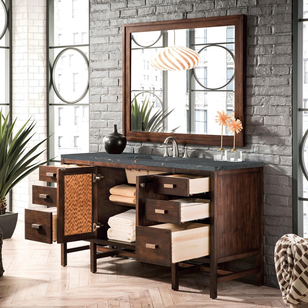 James Martin Vanities Addison 60&quot; Single Bathroom Vanity in Mid-Century Acacia with 3 cm Parisien Bleu Quartz Top and Rectangular Sink, , large