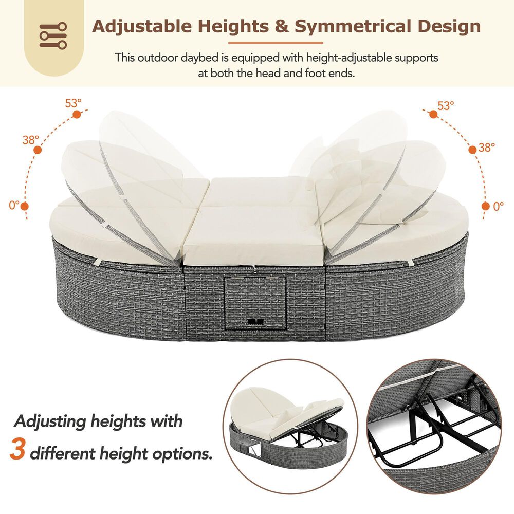 HOMLUX 2-Person Outdoor Daybed with Adjustable Backrests and Foldable Cup Trays in Beige, , large