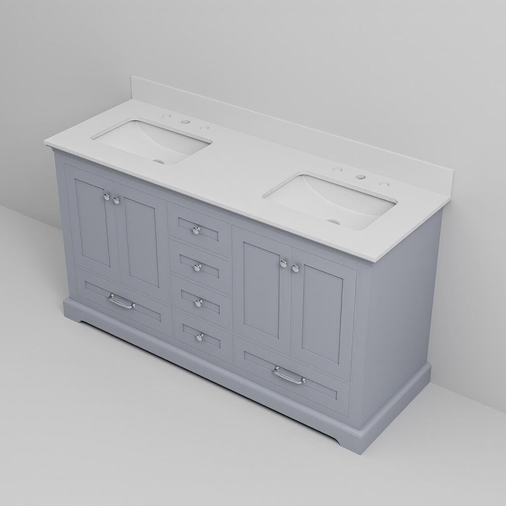 Lexora Home Dukes 60&quot; Double Bathroom Vanity in Dark Grey with White Cultured Marble Top and Rectangular Sinks, , large