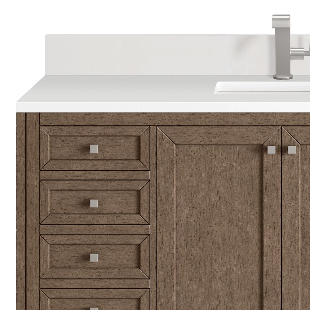 James Martin Vanities Chicago 60&quot; Single Bathroom Vanity in Whitewashed Walnut with Single Hole 3 cm White Zeus Quartz Top and Rectangular Sink, , large