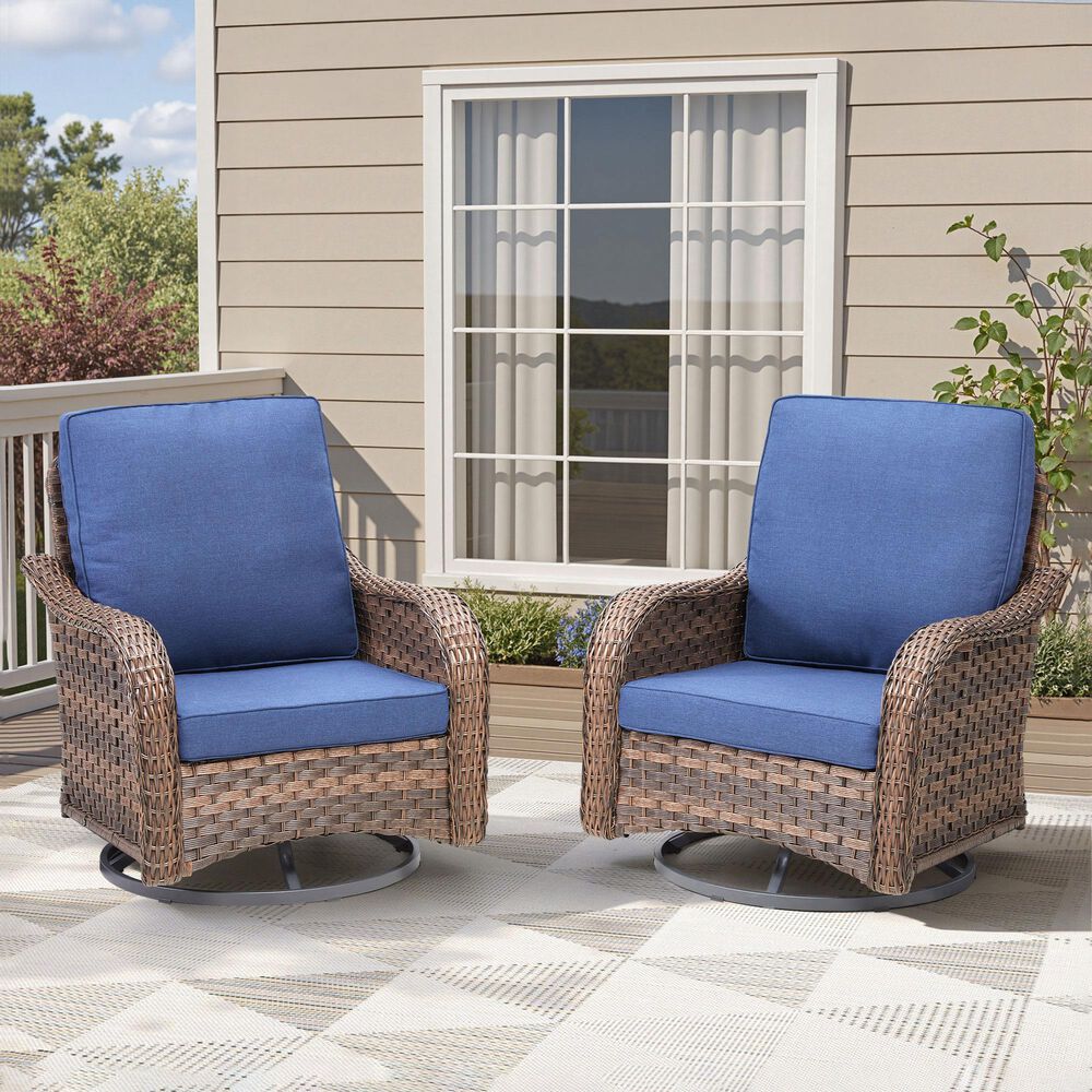 Hearth and Haven Outdoor High-Back Swivel Rocker Glider in Blue (Set of 2), , large