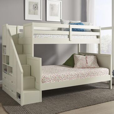 Homestyles Naples Twin over Full Bunk Bed with Steps in Off White, , large