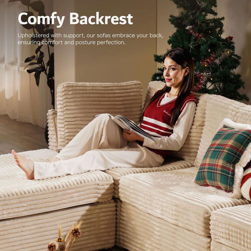 HOMLUX 5-Piece Mod Sectional with Chaise in Beige, , large