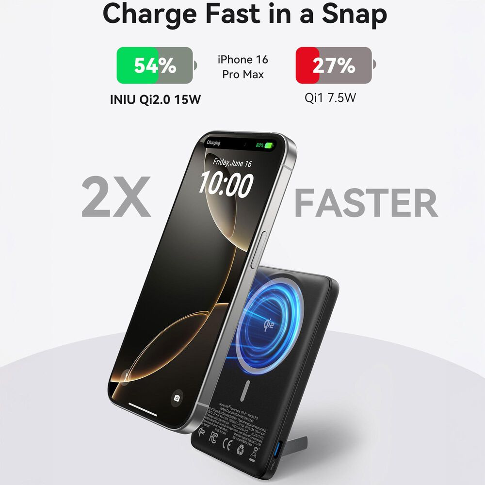 INUI MagPro 5000mAh Slim Power Bank in Black, , large
