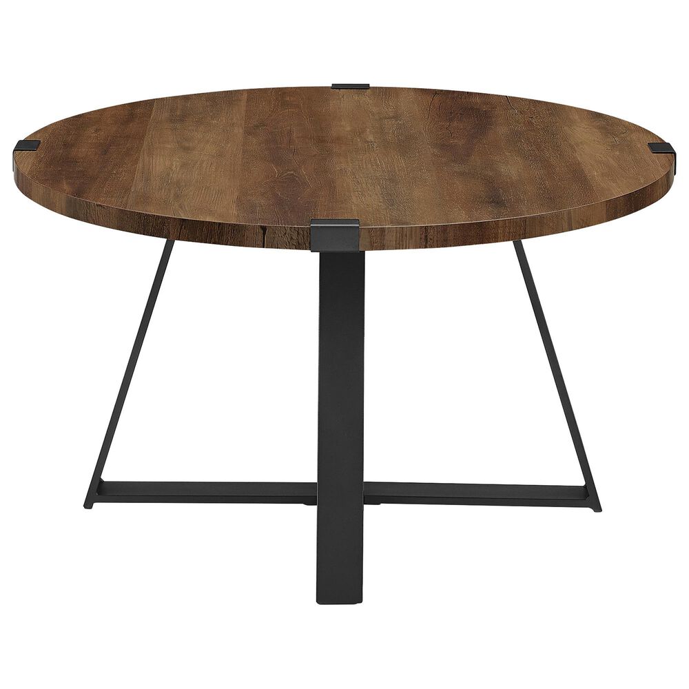 Walker Edison Metal Wrap Coffee Table in Rustic Oak and Black, , large