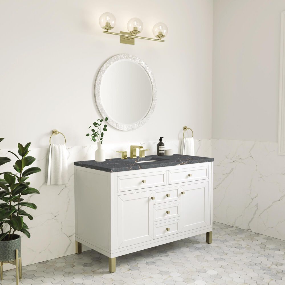 James Martin Vanities Chicago 48&quot; Single Bathroom Vanity in Glossy White with 3 cm Parisien Bleu Quartz Top and Rectangular Sink, , large