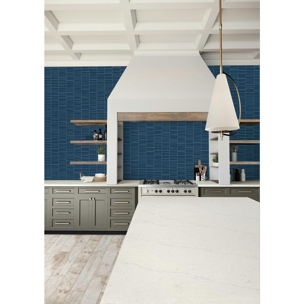 Dal-Tile Artefino Vintage Azurite 1" x 6" Pencil Fluted on 11" x 12" Porcelain Mosaic Sheet, , large