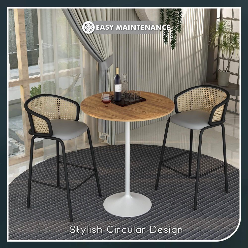 Leisuremod LeisureMod Verve Collection Modern Bar Height Table White Base with 36 Round Cognac Brown MDF Top, , large