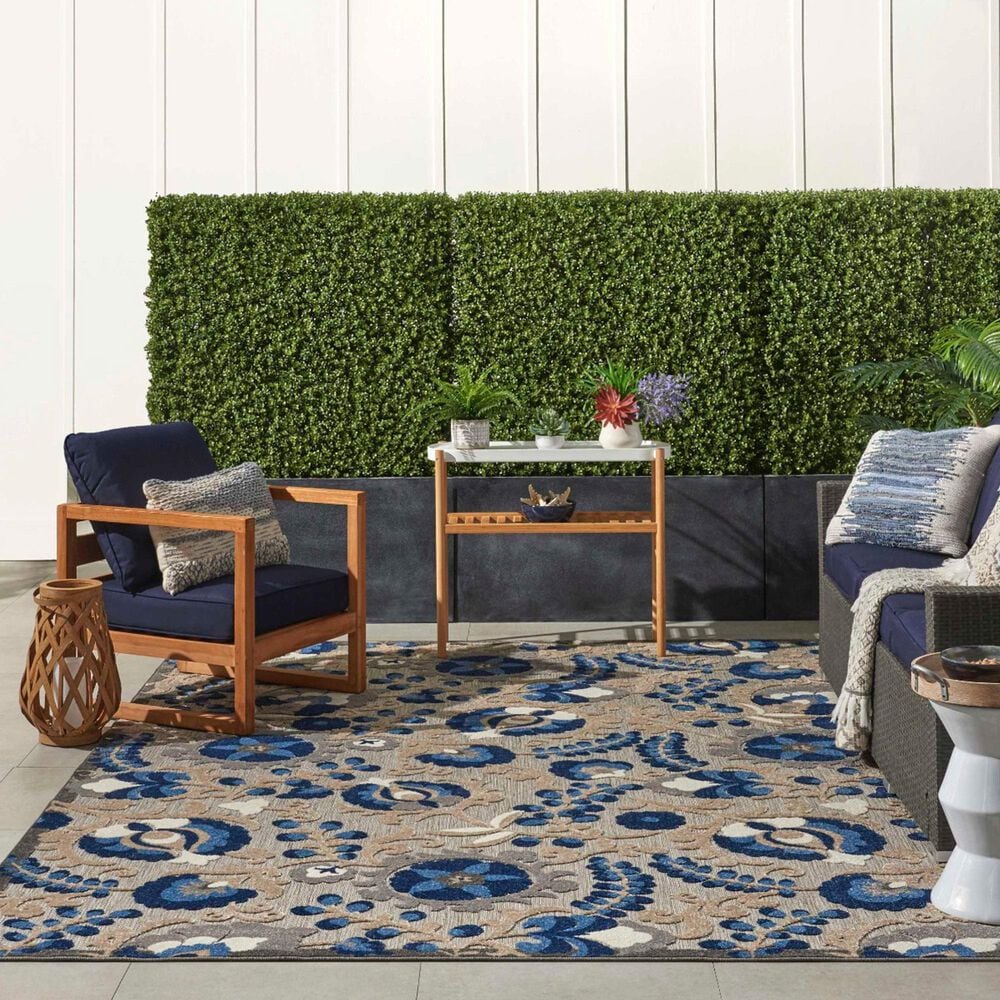 Nourison Aloha 9&#39;6&quot; x 13&#39; Natural and Blue Indoor/Outdoor Area Rug, , large
