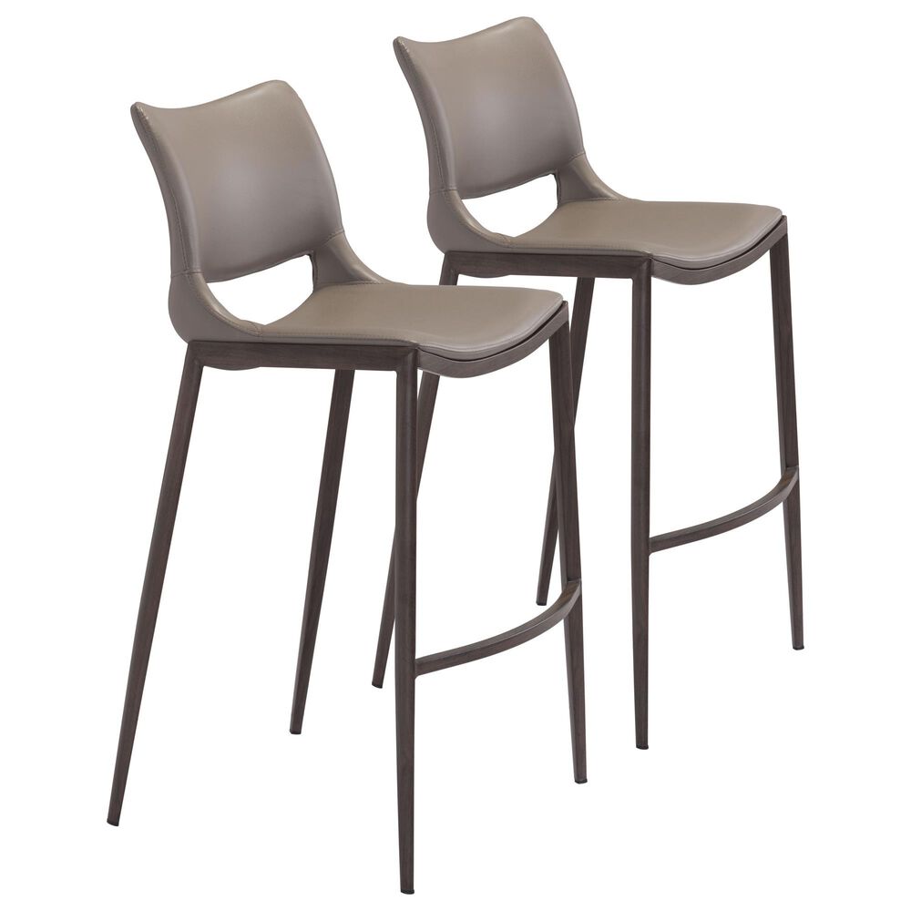 Zuo Modern Ace Bar Stool in Gray and Dark Brown (Set of 2), , large