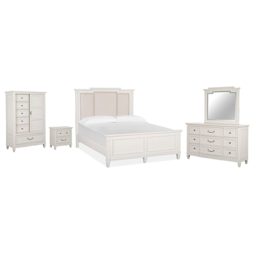 Nicolette Home Willowbrook 5-Piece Queen Panel with Upholstered Headboard Bedroom Set in Egg Shell White, , large