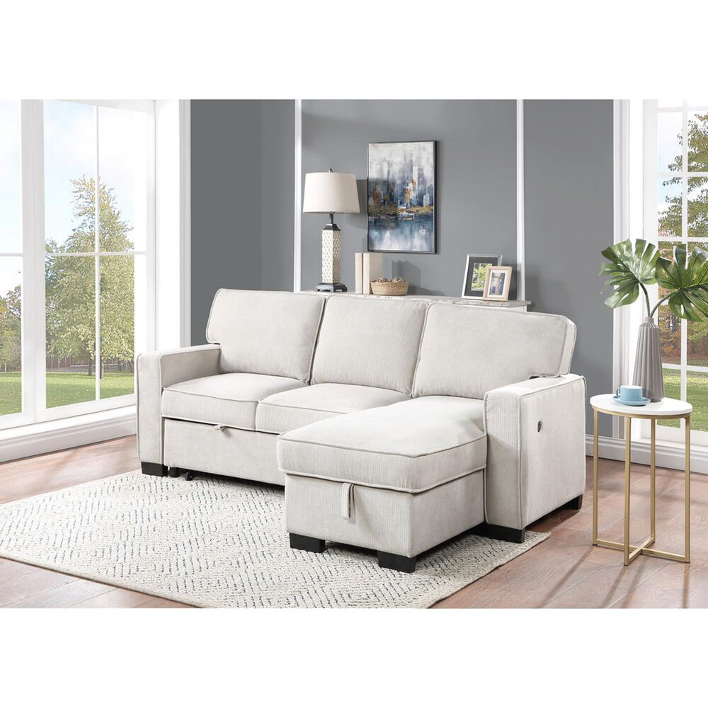 HOMLUX 86.5"W Sleeper Sectional Sofa with Storage Chaise, Cup Holders and USB Ports, in Beige, , large