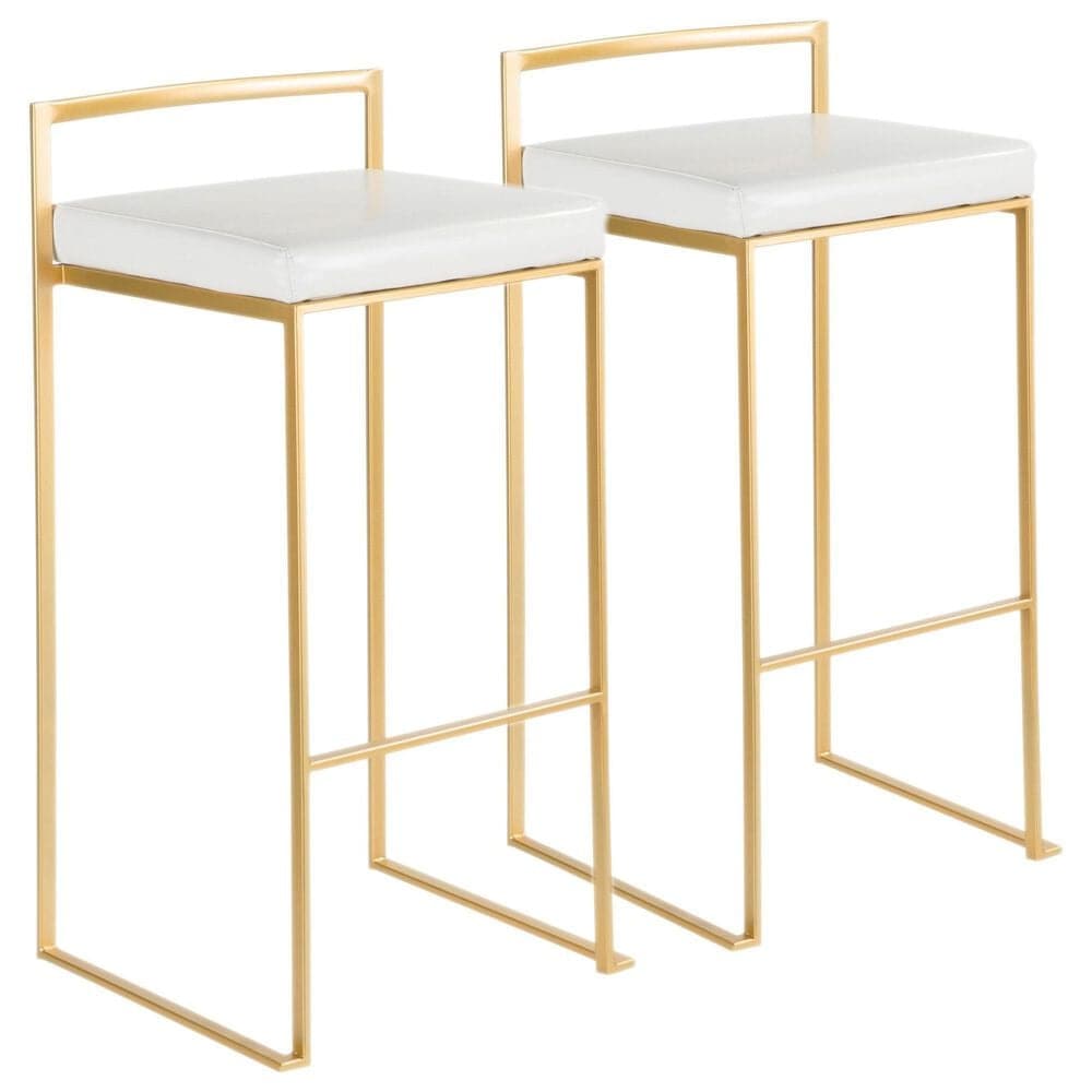Lumisource Fuji Stackable Barstool with White Faux Leather in Gold (Set of 2), , large