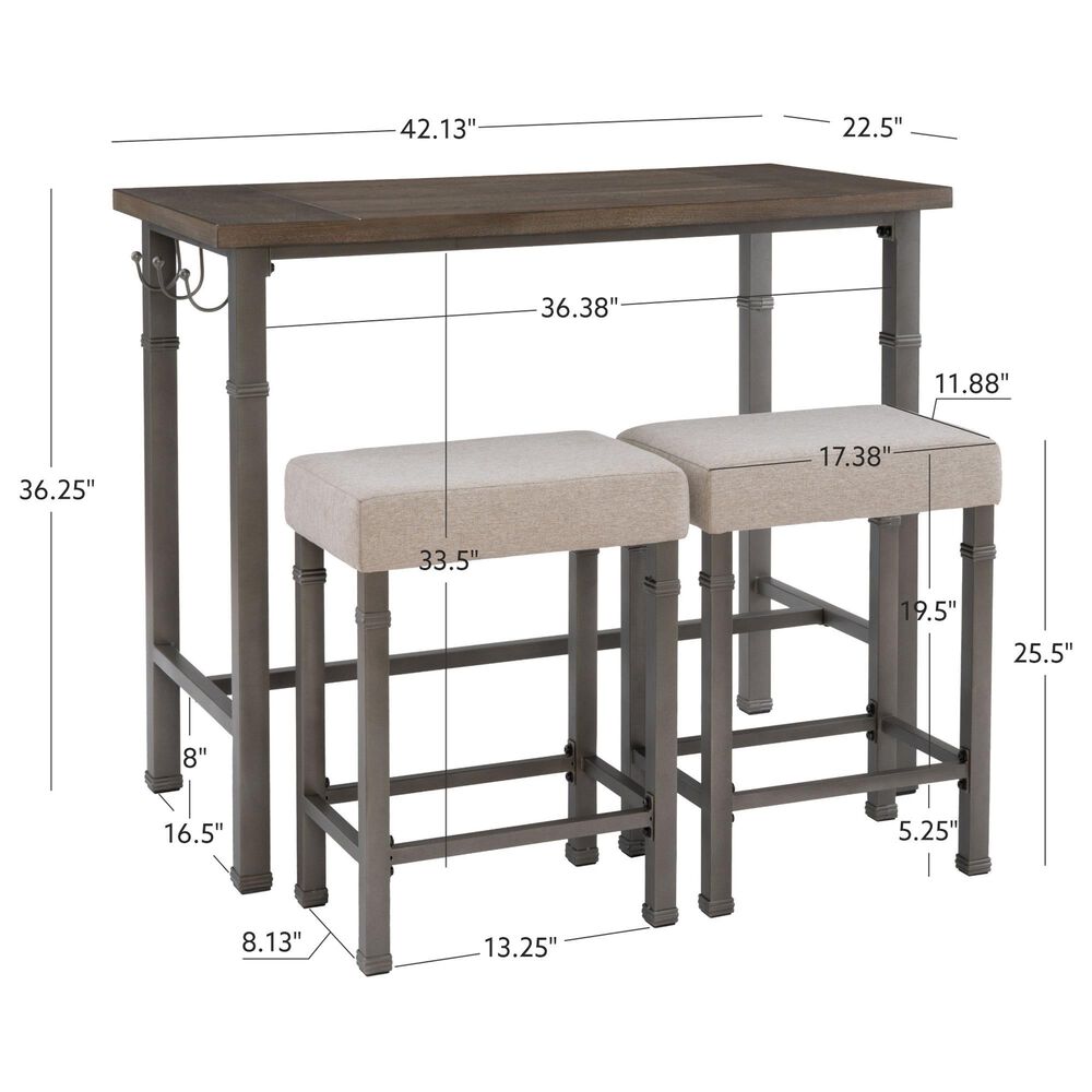 Linon Home Decor Austin 3-Piece Pub Set in Pewter and Grey Wash, , large