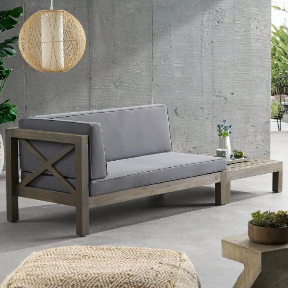 Hearth and Haven Brava Outdoor Corner Bench with Coffee Table in Dark Gray, , large