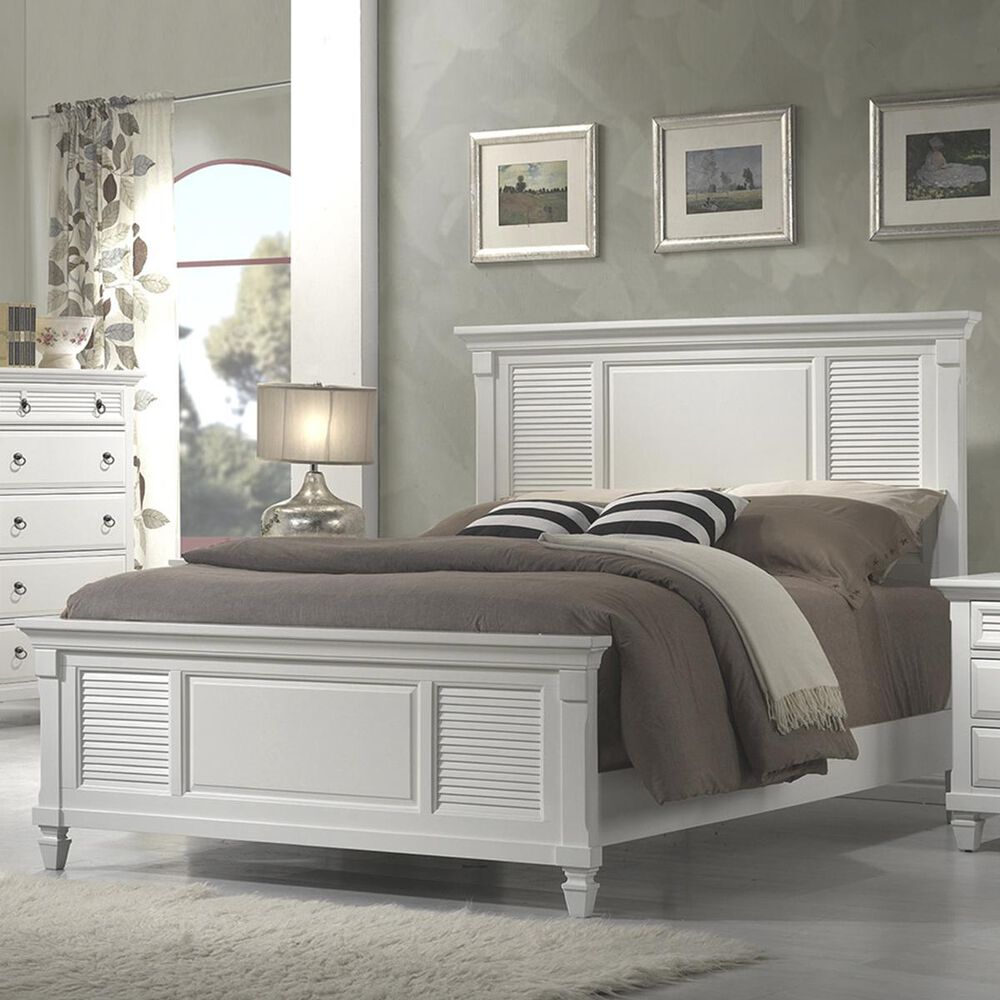 Alpine Furniture Winchester California King Shutter Panel Bed in White