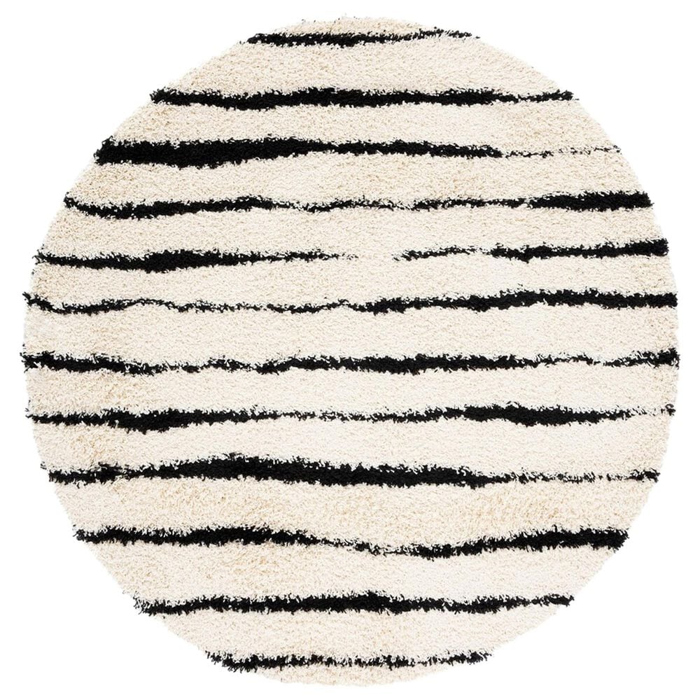 Safavieh Venus Shag VNS603A 6"7" Round Ivory and Black Area Rug, , large
