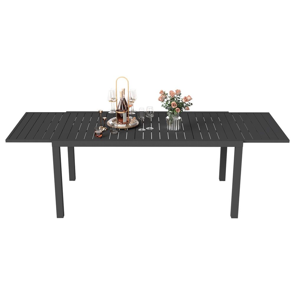Hearth and Haven Outdoor Rectangular Dining Table with Hidden Extension Leaves in Black - Table Only, , large