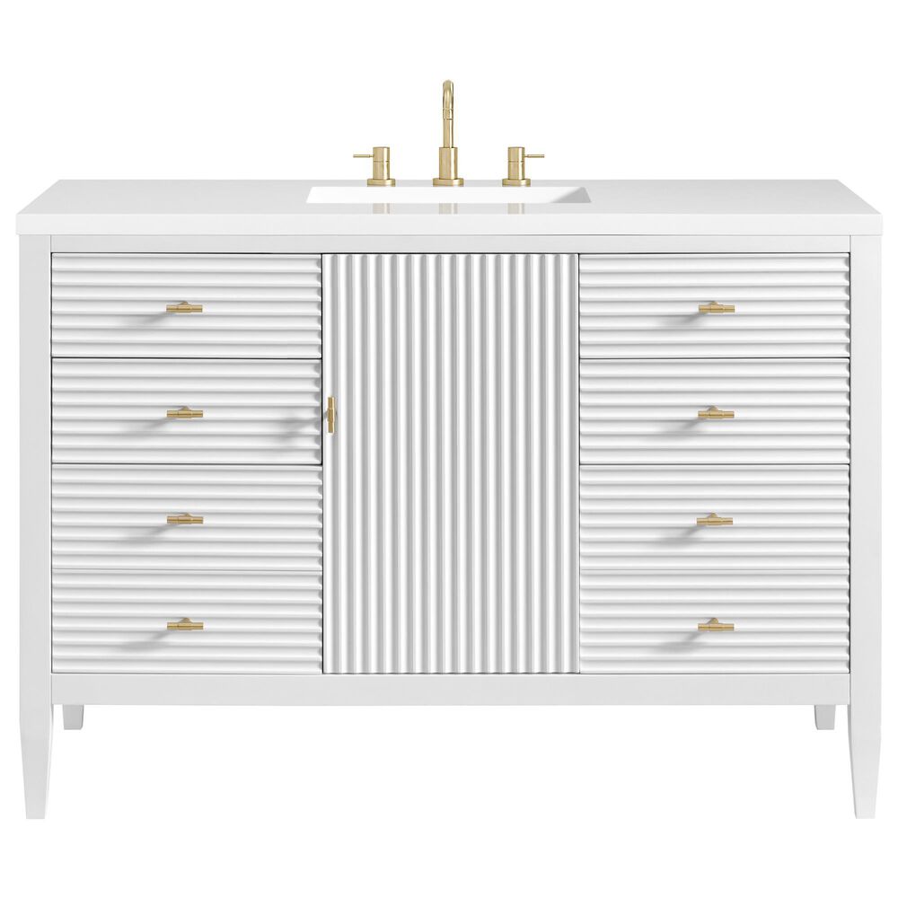 James Martin Vanities Myrrin 48&quot; Vanity in Bright White with 3 cm White Zeus Quartz Top, , large