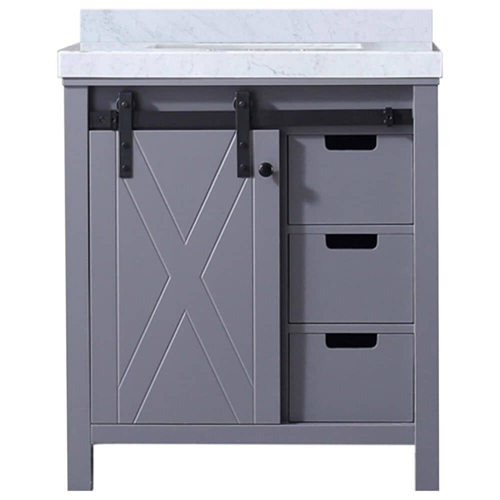 Lexora Home Marsyas 30" Single Bathroom Vanity in Dark Grey with White Carrara Marble Top and Rectangular Sink, , large