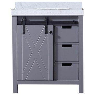 Lexora Home Marsyas 30" Single Bathroom Vanity in Dark Grey with White Carrara Marble Top and Rectangular Sink, , large