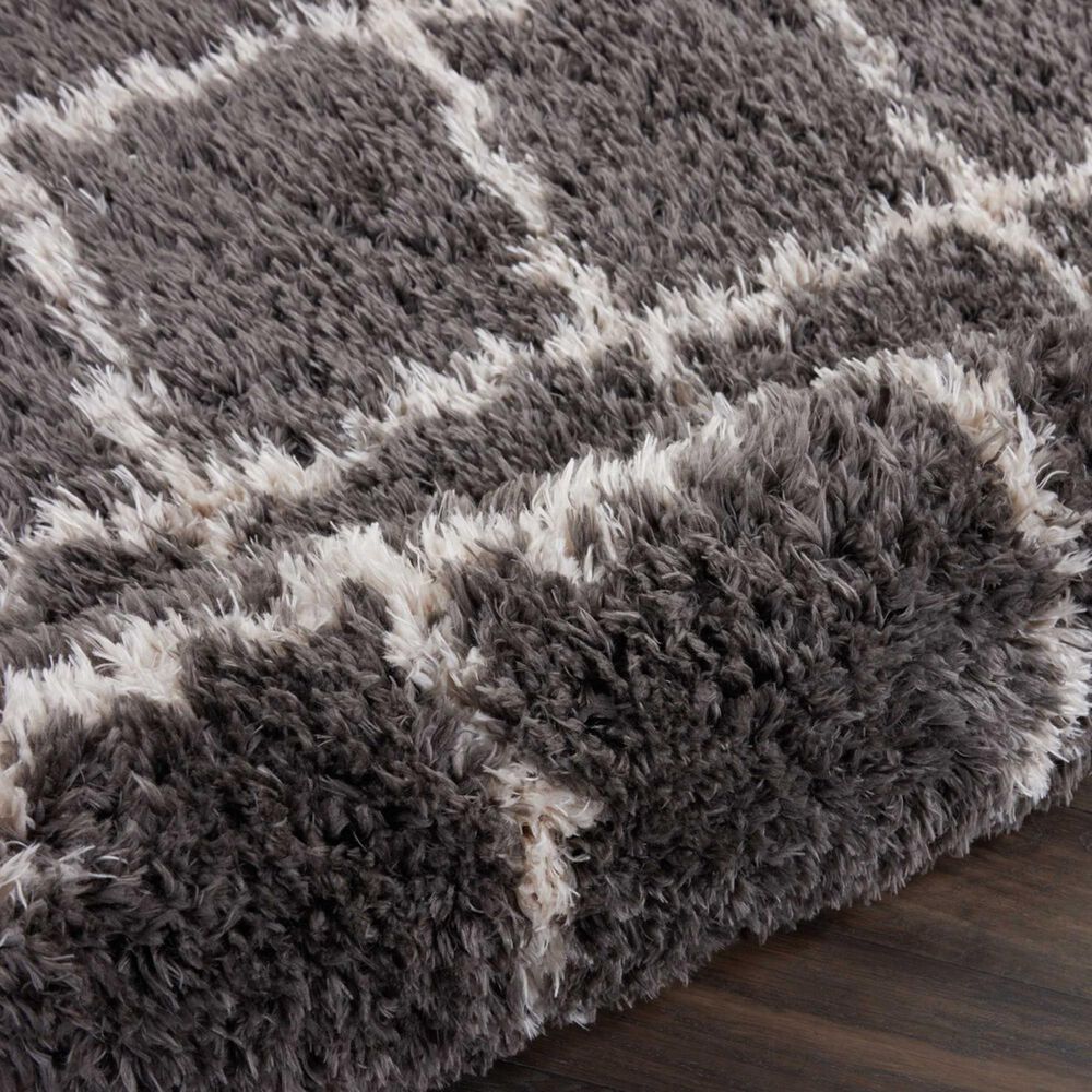 Nourison Luxe Shag LXS02 9&#39; x 12&#39; Charcoal and Beige Area Rug, , large