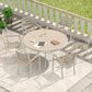 Hearth and Haven 7-Piece Outdoor Metal Dining Set with Stackable Chairs and Round Slatted Table in Sandstone, , large