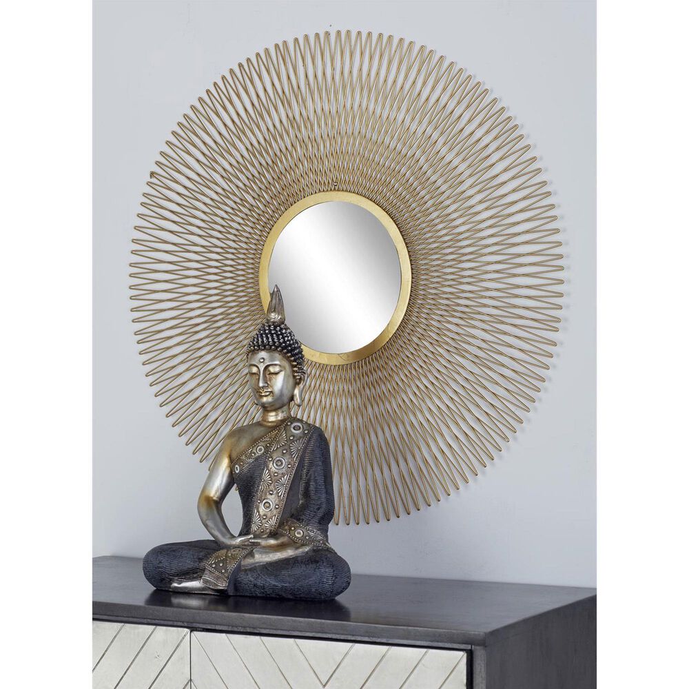 Maple and Jade Metal Sunburst Home Wall Mirror with Mirrored Accent in Polished Gold &#40;Set of 3&#41;, , large