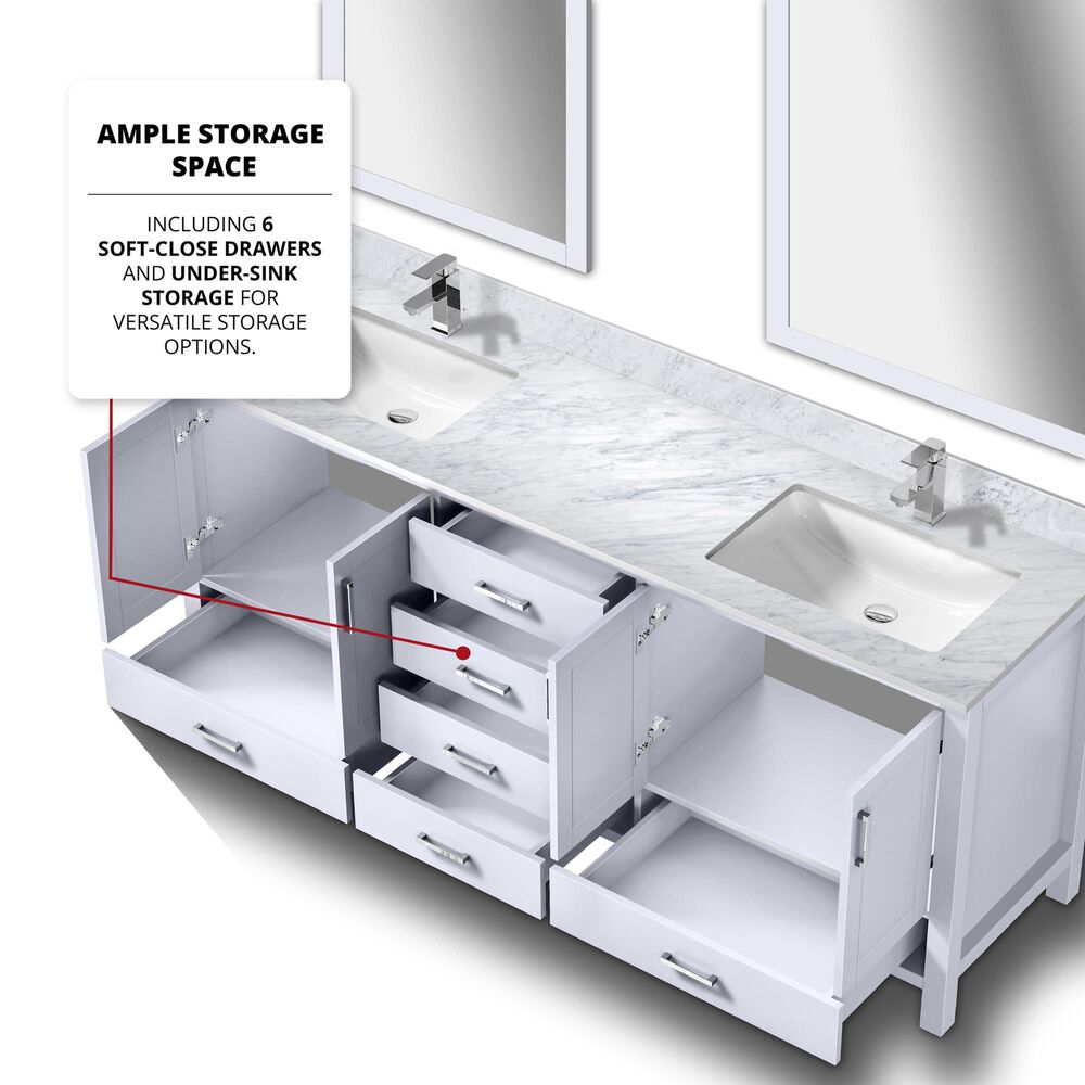 Lexora Home Jacques 80&quot; Double Bathroom Vanity Cabinet Only in White and 30&quot; Mirrors, , large
