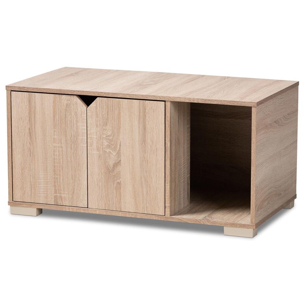 Baxton Studio Jasper 2-Door Litter Box Cover House in Oak, , large