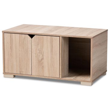 Baxton Studio Jasper 2-Door Litter Box Cover House in Oak, , large